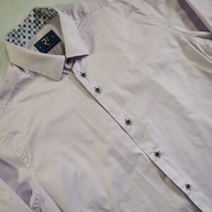 R2 Amsterdam Sz 39/15.5 Men's Light Lavender Shirt Printed Collar/Cuff Trim